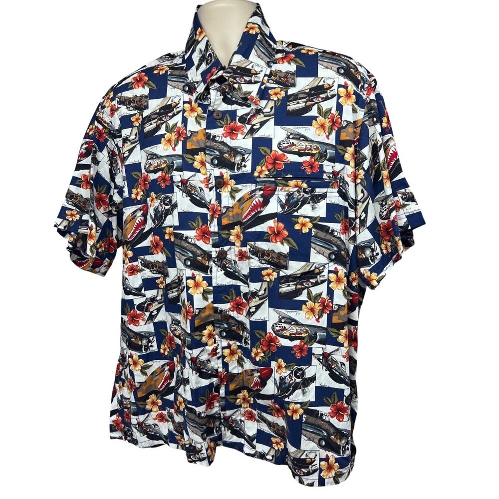Cruizin Wear Vintage War Planes Button Front Shirt All Over Print XL Pocket USA